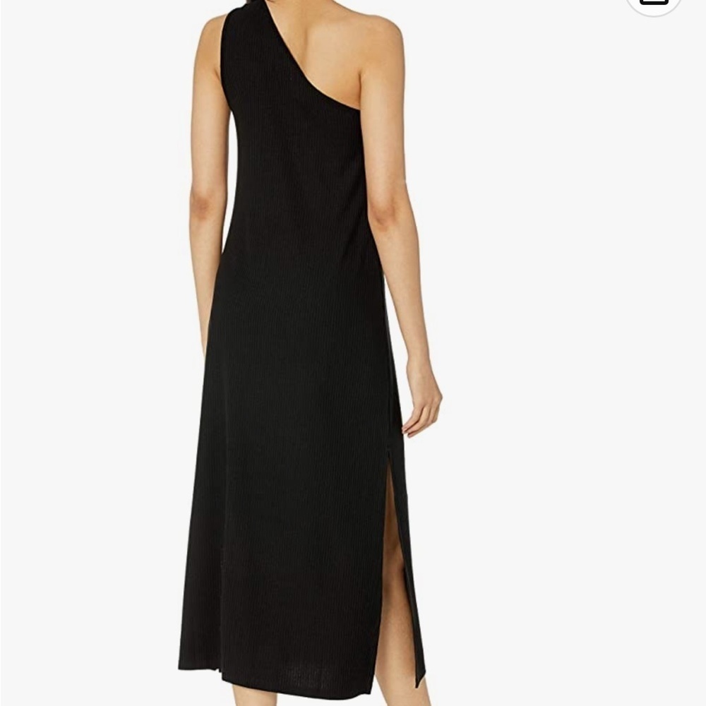 The Drop One shoulder ribbed black midi dress small NWT cutouts slit - Picture 3 of 12